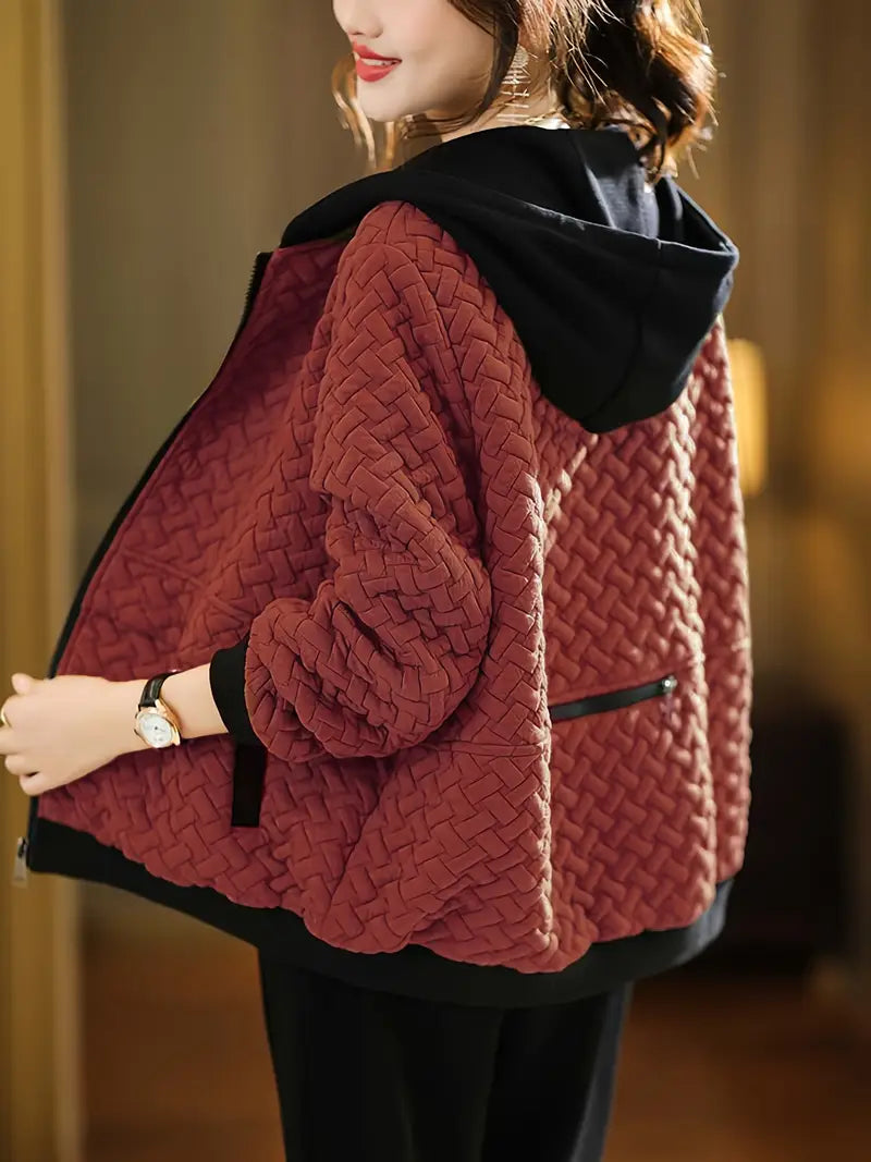 Chaqueta con Motivo Trenzado y Capucha para Mujer | Ideal para Uso Diario en Días Frescos