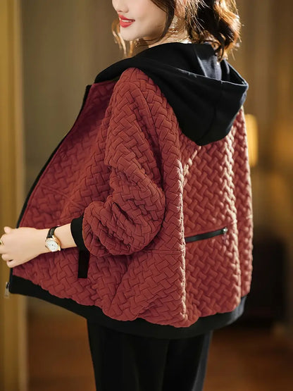 Chaqueta con Motivo Trenzado y Capucha para Mujer | Ideal para Uso Diario en Días Frescos