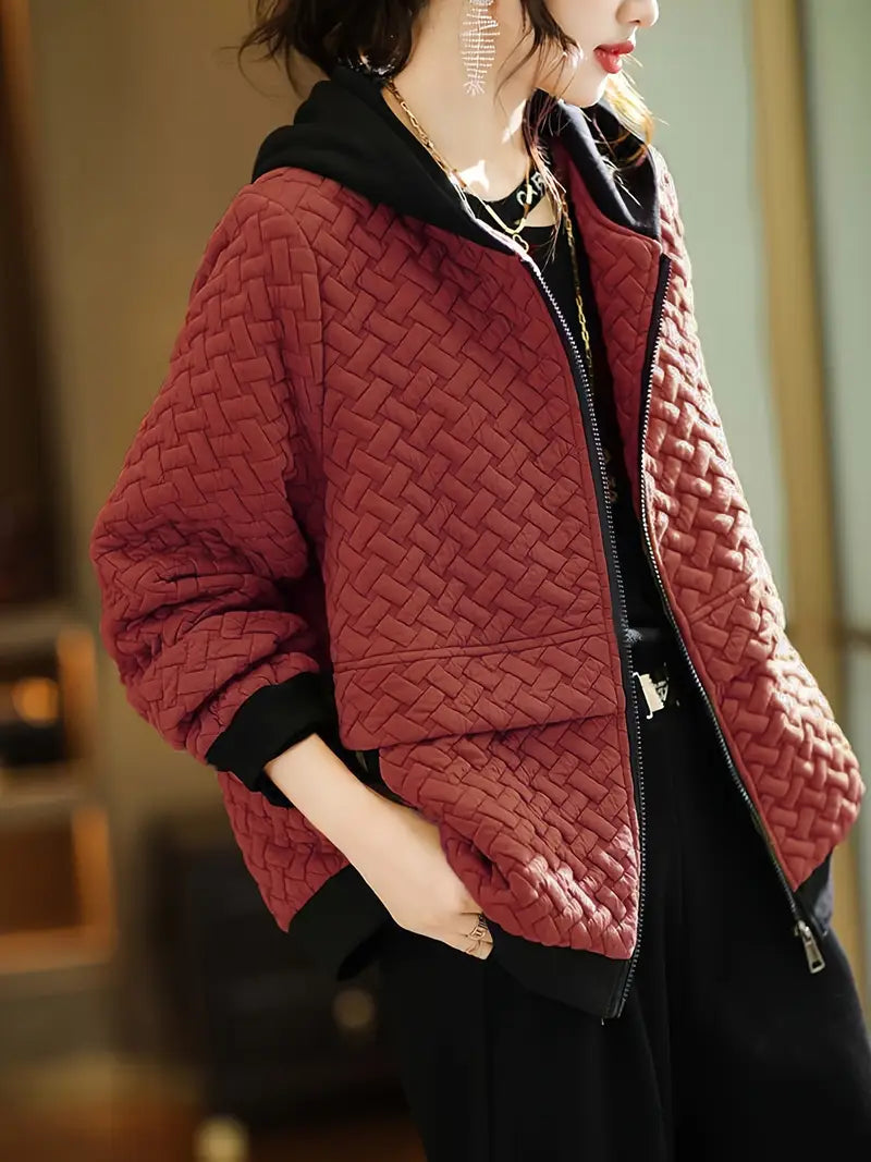 Chaqueta con Motivo Trenzado y Capucha para Mujer | Ideal para Uso Diario en Días Frescos