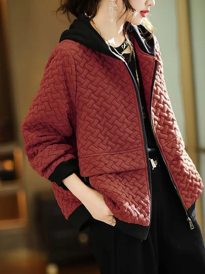 Chaqueta con Motivo Trenzado y Capucha para Mujer | Ideal para Uso Diario en Días Frescos