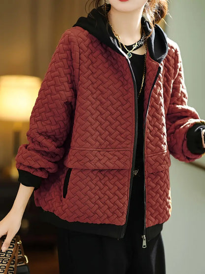 Chaqueta con Motivo Trenzado y Capucha para Mujer | Ideal para Uso Diario en Días Frescos