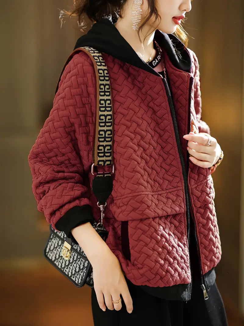 Chaqueta con Motivo Trenzado y Capucha para Mujer | Ideal para Uso Diario en Días Frescos