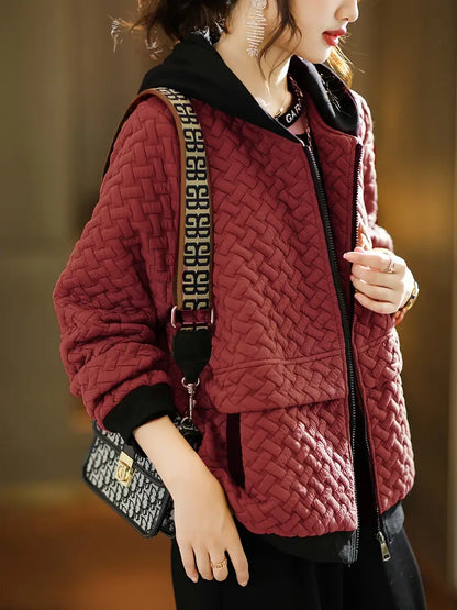 Chaqueta con Motivo Trenzado y Capucha para Mujer | Ideal para Uso Diario en Días Frescos