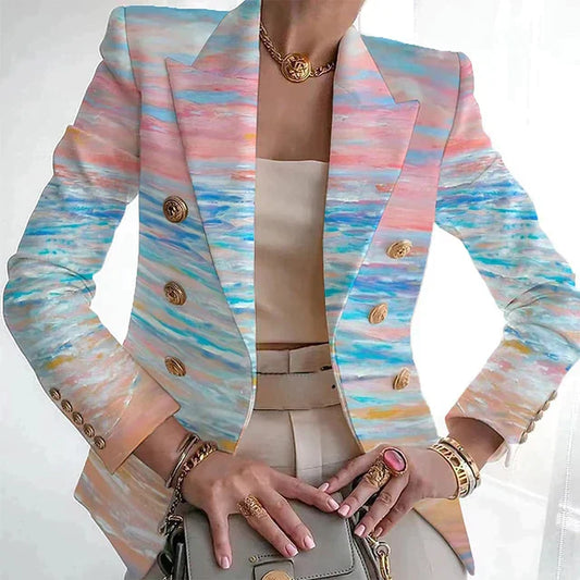 Blazer de Rayas Multicolores Para Mujer con Corte Ajustado y Mangas Largas | Ideal Para Uso Diario y Versátil