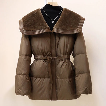 Chaqueta Acolchada con Cuello Desmontable y Cinturón Ajustable para Mujer | Ideal para Invierno