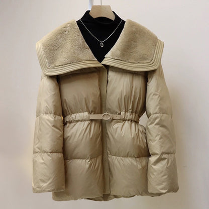 Chaqueta Acolchada con Cuello Desmontable y Cinturón Ajustable para Mujer | Ideal para Invierno