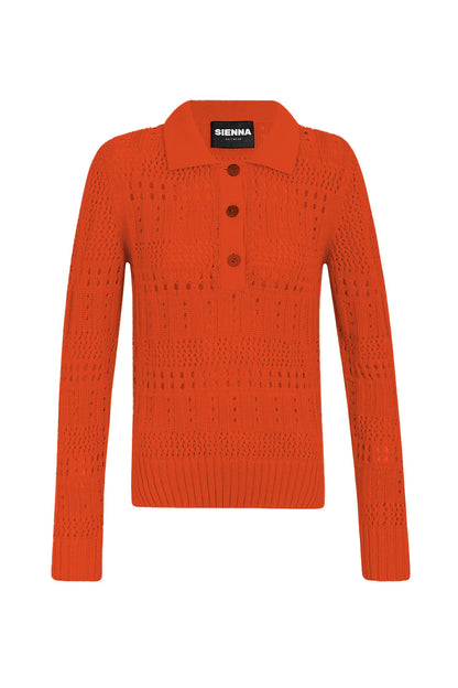 Jersey de Punto Calado con Cuello Abotonado para Mujer | Ideal para Entretiempo