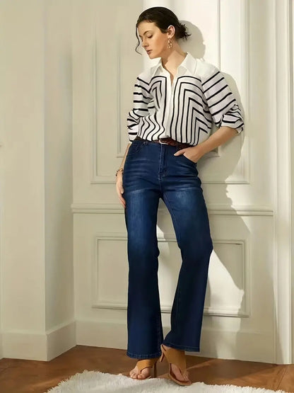Blusa A Rayas Con Cierre Abotonado Para Mujer | Ideal Para Uso Diario Y Semi-Formal