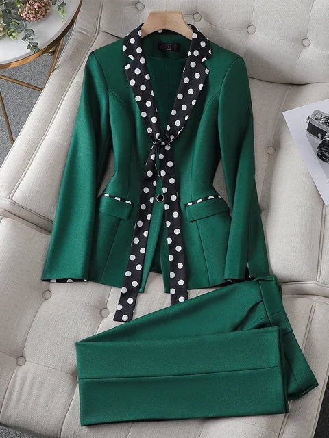 Conjunto de Dos Piezas con Blazer de Cuello con Motivo y Pantalón a Juego para Mujer | Ideal para Uso Diario