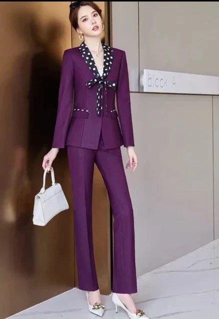 Conjunto de Dos Piezas con Blazer de Cuello con Motivo y Pantalón a Juego para Mujer | Ideal para Uso Diario