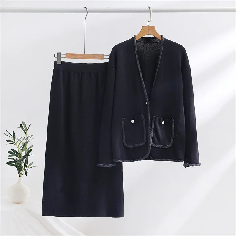 Conjunto De Dos Piezas Con Cárdigan Abierto Y Falda Para Mujer | Ideal Para Uso Diario Y Ocasiones Semi-Formales