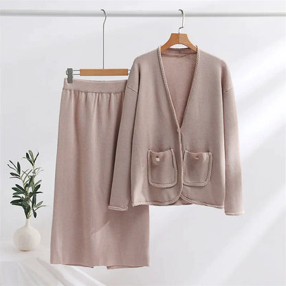 Conjunto De Dos Piezas Con Cárdigan Abierto Y Falda Para Mujer | Ideal Para Uso Diario Y Ocasiones Semi-Formales