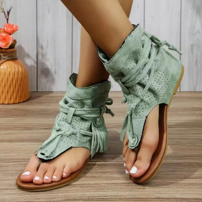 Sandalias Planas Con Cordones En El Tobillo Para Mujer | Ideales Para Uso Diario En Temporadas Cálidas