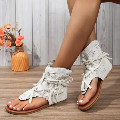 Sandalias Planas Con Cordones En El Tobillo Para Mujer | Ideales Para Uso Diario En Temporadas Cálidas