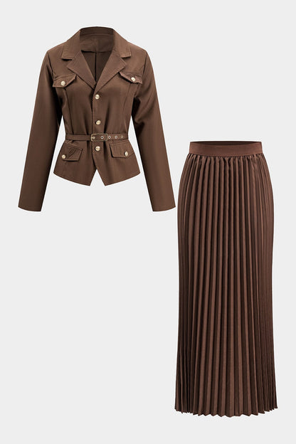 Conjunto De Blazer Ceñido Y Falda Larga Plisada | Uso Profesional Y Diario