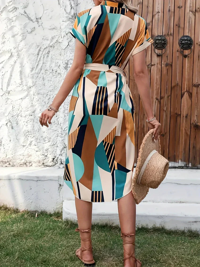 Vestido Midi Con Escote En V Y Corte Relajado Para Mujer | Ideal Para Uso Diario