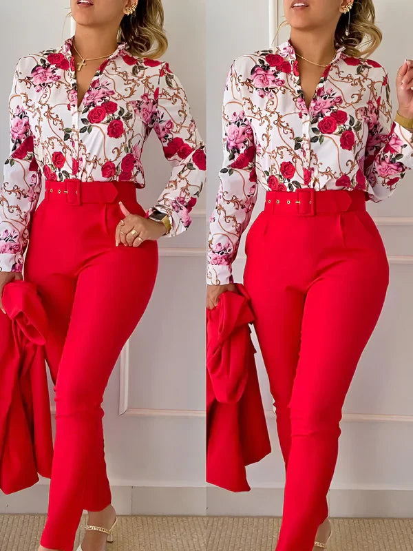 Conjunto De Dos Piezas con Top De Escote En V y Pantalón De Cintura Alta para Mujer | Ideal para Uso Diario y Entornos Formales