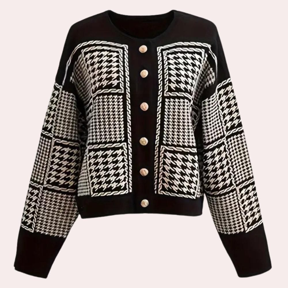 Gilet de Punto con Motivo de Cuadros y Cierre de Botones para Mujer | Ideal para Uso Diario
