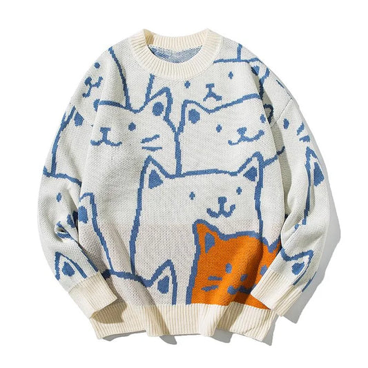Jersey Con Motivo De Gato Y Estructura De Punto Para Hombres | Ideal Para Uso Diario Y Hogar