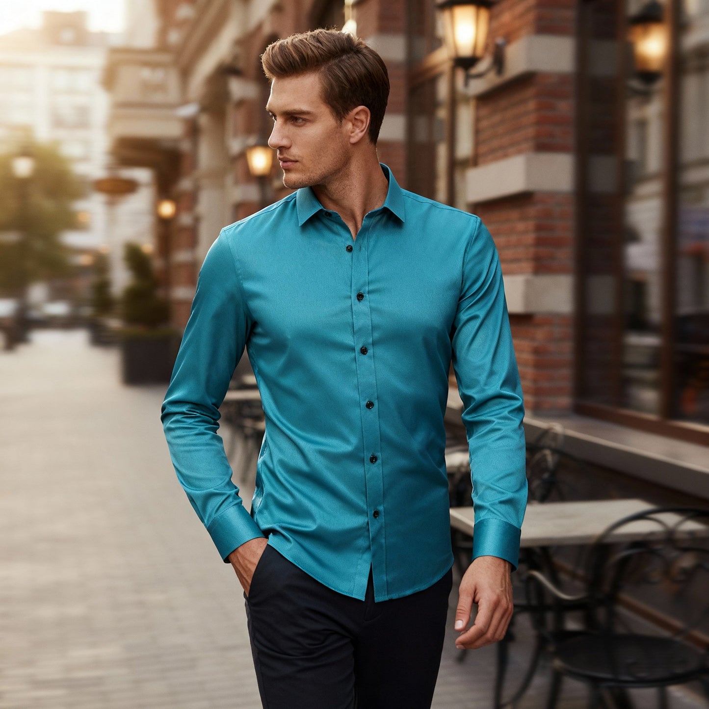 Camisa Con Corte Ajustado Para Hombre | Ideal Para Trabajo Y Uso Diario