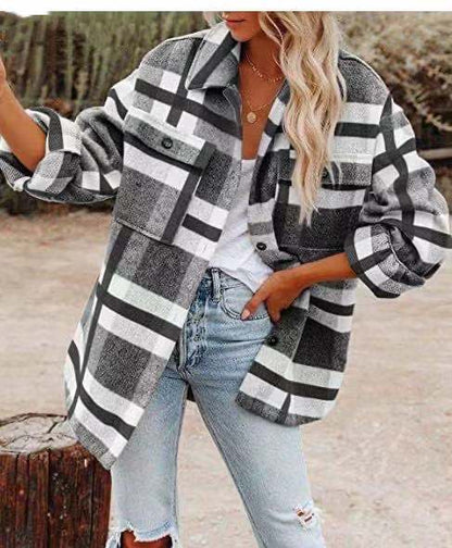 Chaqueta de Cuadros con Corte Recto para Mujer | Ideal para Invierno