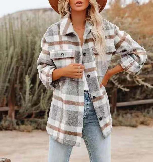 Chaqueta de Cuadros con Corte Recto para Mujer | Ideal para Invierno