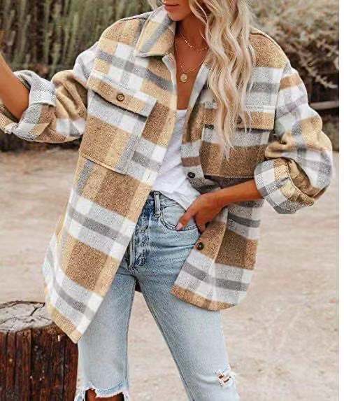 Chaqueta de Cuadros con Corte Recto para Mujer | Ideal para Invierno