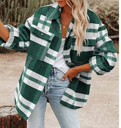 Chaqueta de Cuadros con Corte Recto para Mujer | Ideal para Invierno