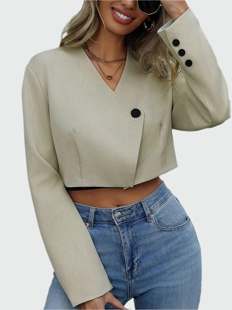 Chaqueta Corta con Botones y Cuello de Solapa para Mujer | Ideal para Oficina o Uso Diario