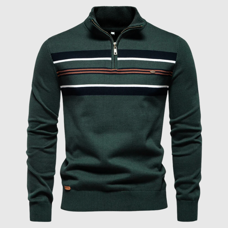 Jersey De Hombre Con Media Cremallera Y Motivo A Rayas | Ideal Para Uso Diario Informal