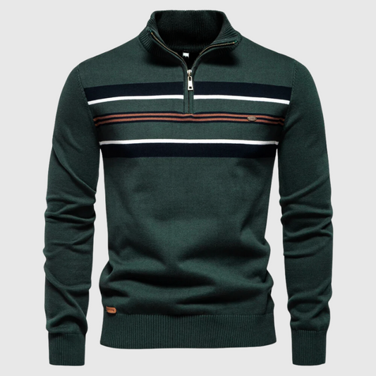 Jersey De Hombre Con Media Cremallera Y Motivo A Rayas | Ideal Para Uso Diario Informal