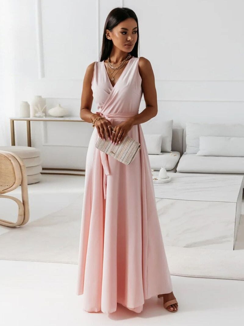 Vestido Largo Cruzado Con Cinturón Para Mujer | Ideal Para Uso En Eventos Formales Y De Día