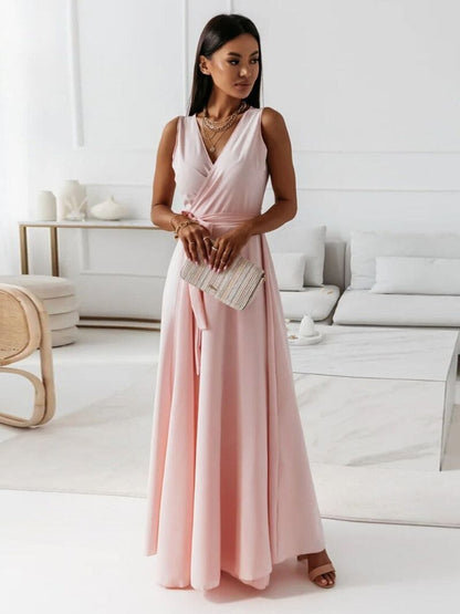 Vestido Largo Cruzado Con Cinturón Para Mujer | Ideal Para Uso En Eventos Formales Y De Día