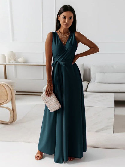 Vestido Largo Cruzado Con Cinturón Para Mujer | Ideal Para Uso En Eventos Formales Y De Día