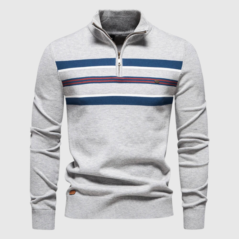 Jersey De Hombre Con Media Cremallera Y Motivo A Rayas | Ideal Para Uso Diario Informal