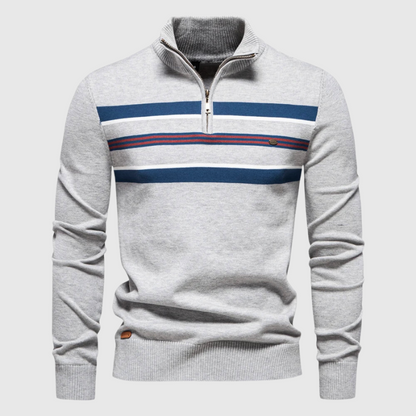 Jersey De Hombre Con Media Cremallera Y Motivo A Rayas | Ideal Para Uso Diario Informal