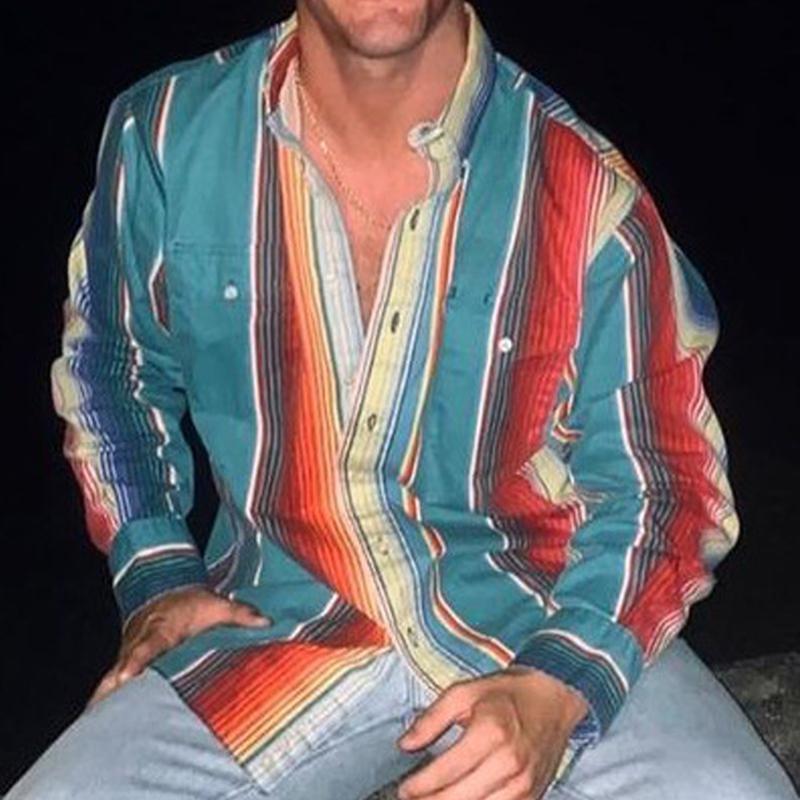 Camisa de Manga Larga con Motivo de Rayas y Corte Amplio para Hombre | Ideal para Uso Diario e Informal
