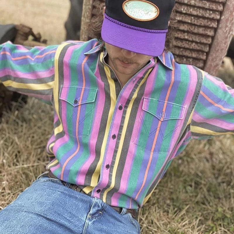 Camisa de Manga Larga con Motivo de Rayas y Corte Amplio para Hombre | Ideal para Uso Diario e Informal