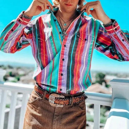 Camisa de Manga Larga con Motivo de Rayas y Corte Amplio para Hombre | Ideal para Uso Diario e Informal