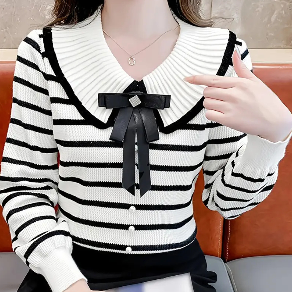 Jersey de Rayas con Nudo y Cierre de Botones para Mujer | Ideal para Uso Diario