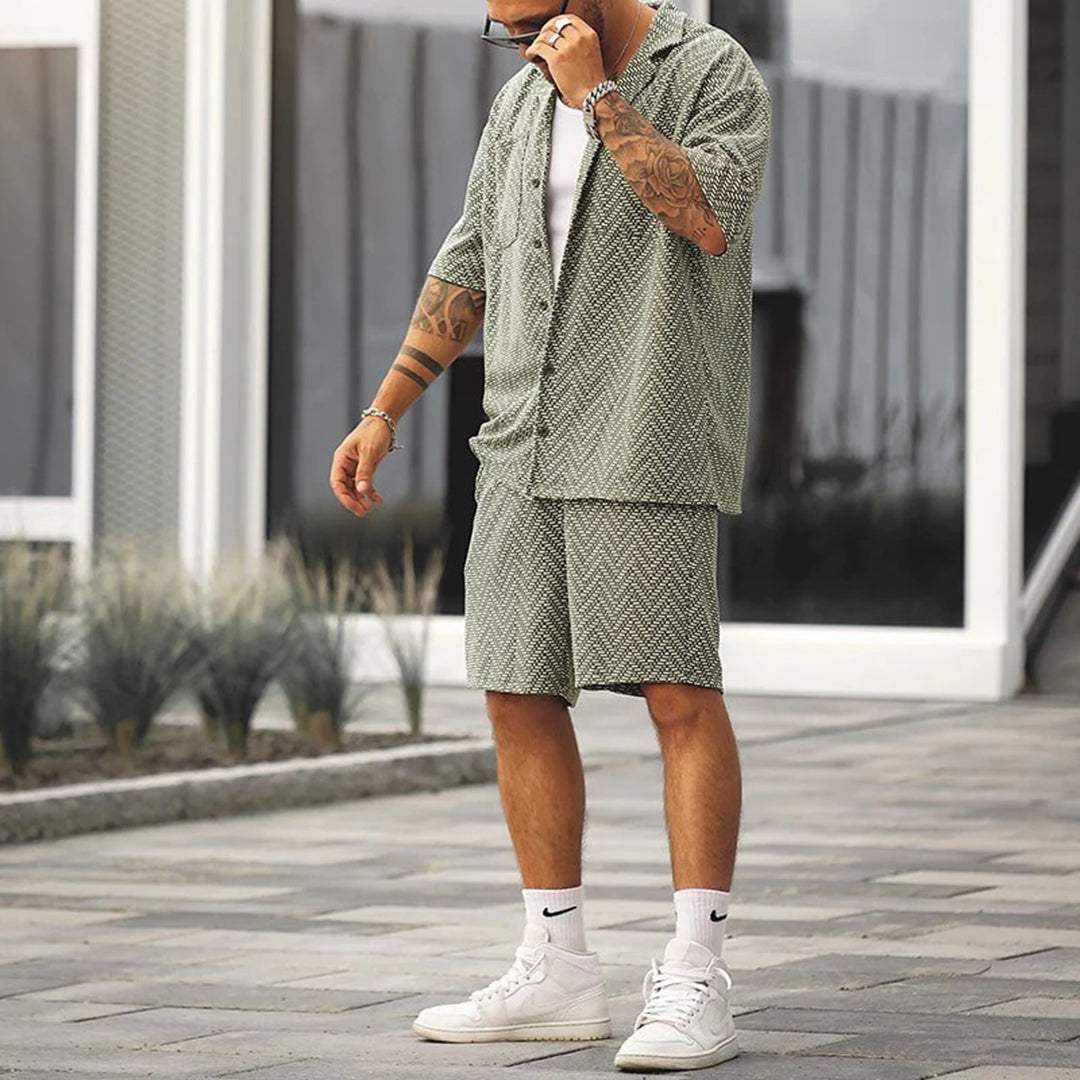 Conjunto de Dos Piezas con Camisa de Manga Corta y Short para Hombre | Ideal para Uso Diario y Ocasiones Informales