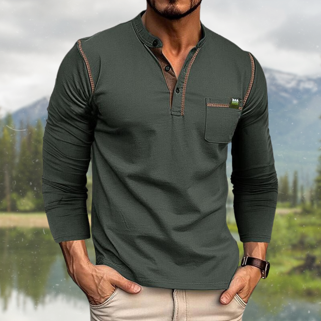Camisa De Manga Larga Con Cierre De Tres Botones Para Hombres | Ideal Para Uso Diario
