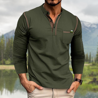 Camisa De Manga Larga Con Cierre De Tres Botones Para Hombres | Ideal Para Uso Diario