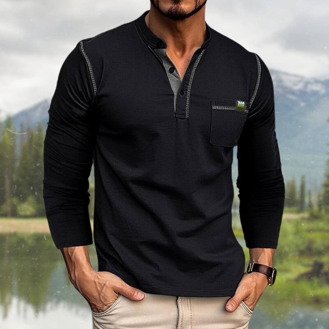 Camisa De Manga Larga Con Cierre De Tres Botones Para Hombres | Ideal Para Uso Diario