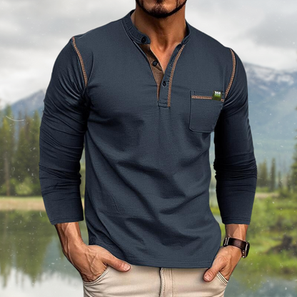 Camisa De Manga Larga Con Cierre De Tres Botones Para Hombres | Ideal Para Uso Diario