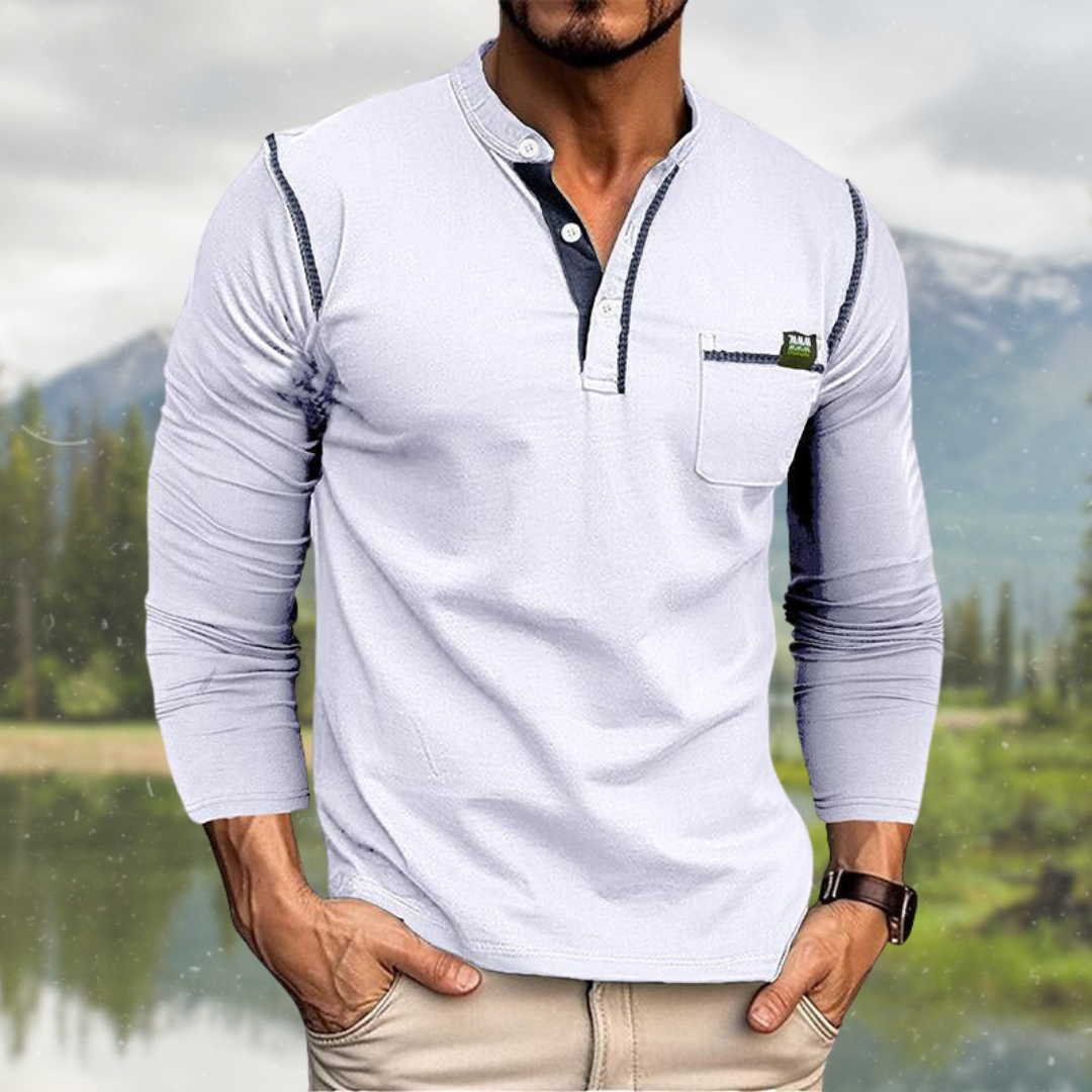 Camisa De Manga Larga Con Cierre De Tres Botones Para Hombres | Ideal Para Uso Diario