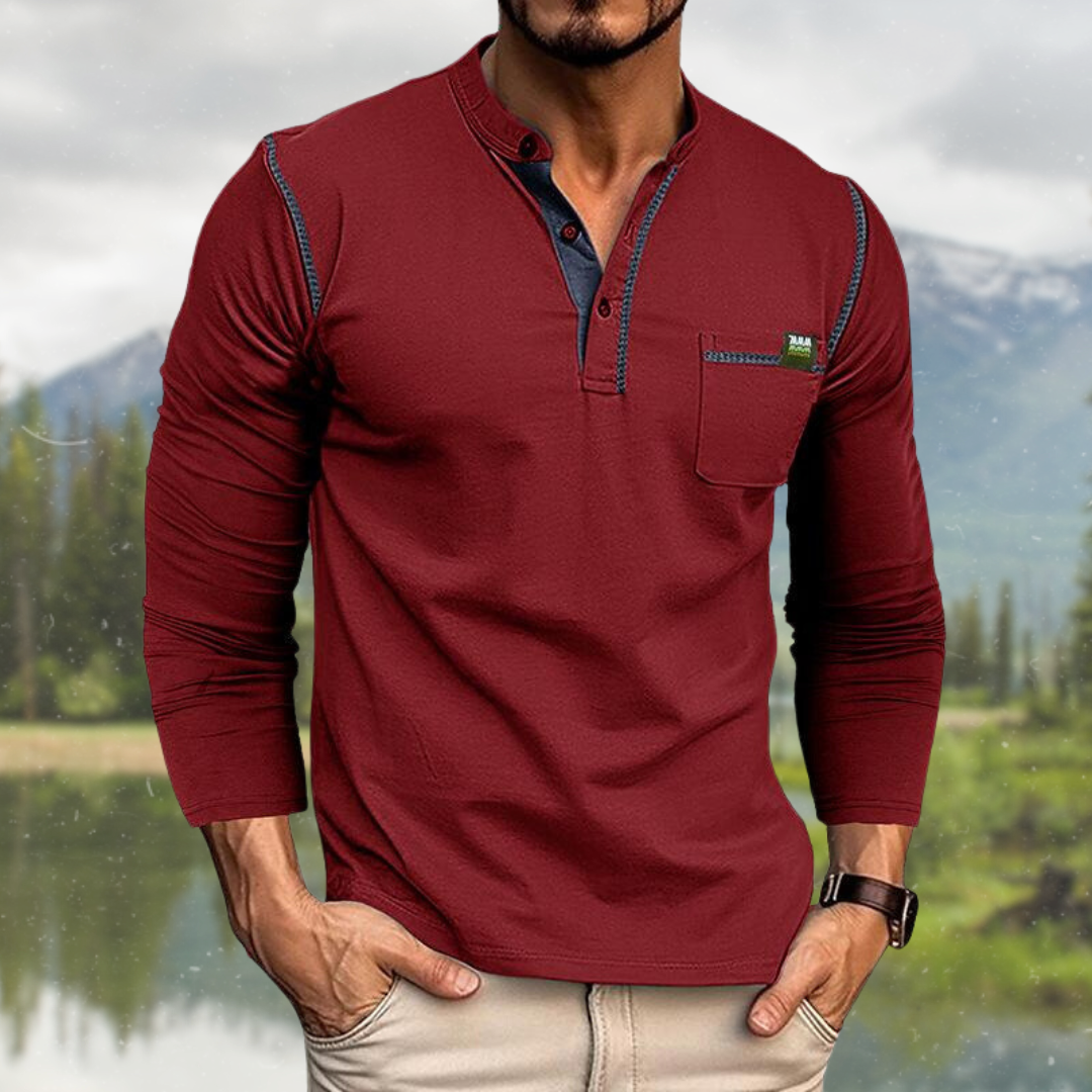 Camisa De Manga Larga Con Cierre De Tres Botones Para Hombres | Ideal Para Uso Diario