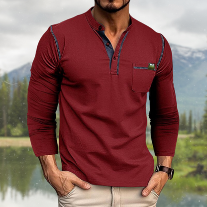 Camisa De Manga Larga Con Cierre De Tres Botones Para Hombres | Ideal Para Uso Diario
