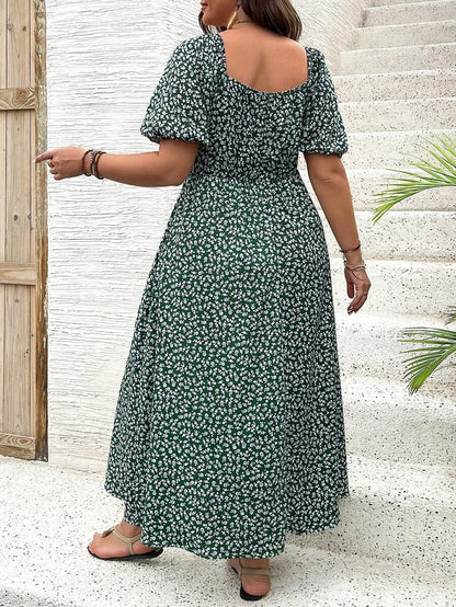 Vestido Midi Evasé Con Cuello Cuadrado Y Motivo Floral Para Mujer | Ideal Para Uso Veraniego Informal