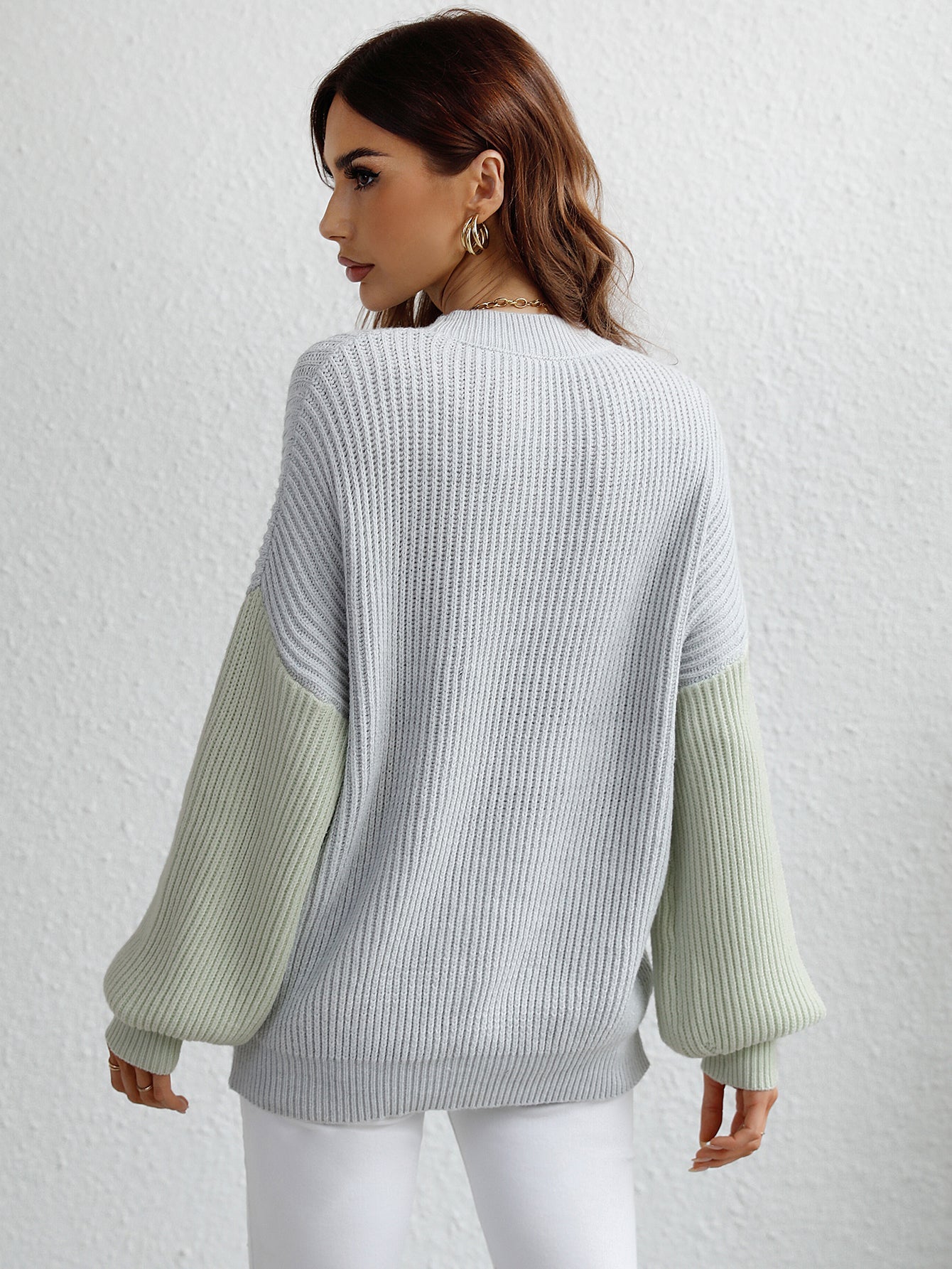 Jersey de Punto con Mangas en Contraste y Corte Holgado para Mujer | Ideal para Uso Diario